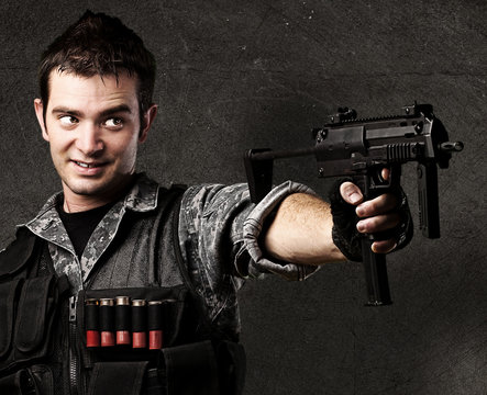 young soldier aiming