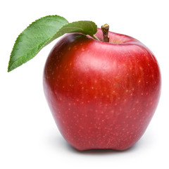 Red apple with leaves isolated on white