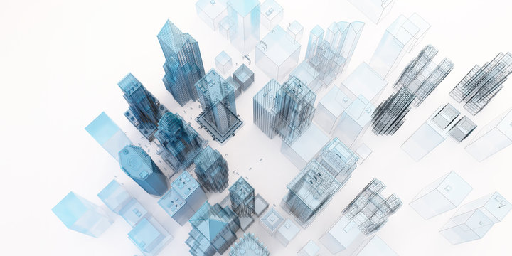 citt&agrave; grattacieli illustrazione rendering 3d