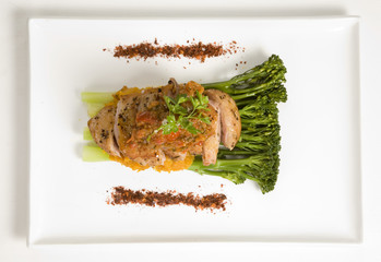 Delicious grilled duck on asparagus bed