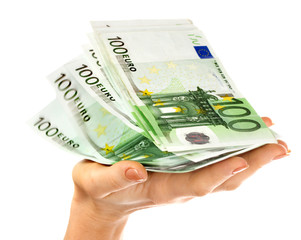 Stack money in female hand.