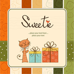 greeting card with cat and presents