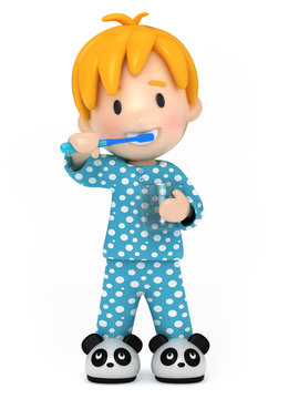 3D Render of a kid brushing his teeth