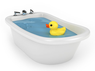 Naklejka premium 3D render of a bath with rubber duck
