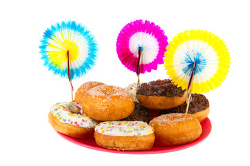 Birthday donuts with colorful glaze