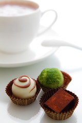 Wonderful tea time with tasty chocolate and hot chocolate