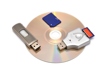 card reader, USB flash drive and memory card