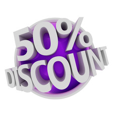 3d rendered purple discount button - 50%