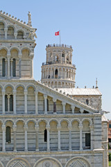 Fototapeta na wymiar Pisa tower hanging in the square of miracles and Duomo