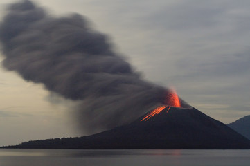 Night volcano eruption © Belikova Oksana