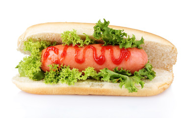 tasty hot dog isolated on white