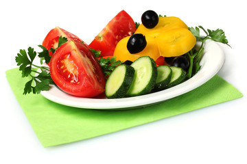 vegetable salad on plate isolated on white