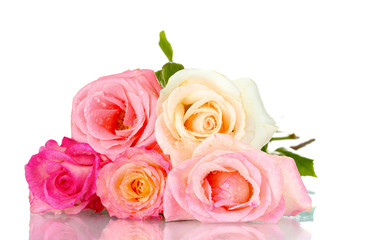 Bouquet of beautiful roses isolated on white