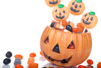 Halloween candy in pumpkin bowl