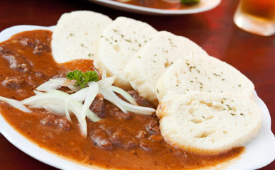 Beef goulash and dumplings from Czech Republic