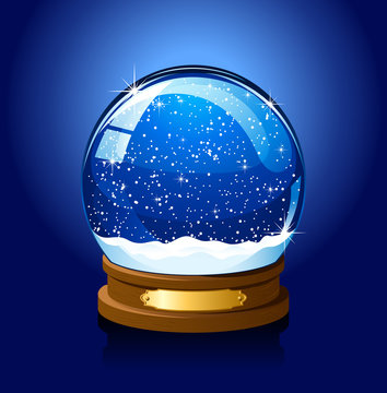 Christmas Snow Globe On Blue Background