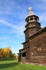 aging wooden chapel in village