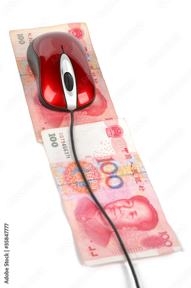 Poster Computer mouse and chinese currency