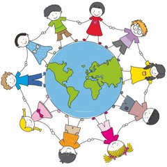 Niños de todas las etnias alrededor del mapa mundial