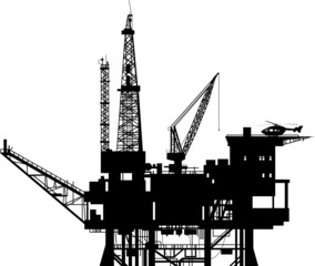 Oil drilling rig silhouette, vector illustration
