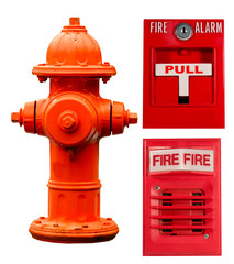 fire hydrant, pull station and alarm collage