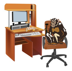 ape near computer illustration
