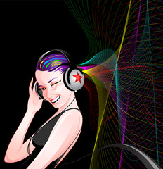 Beautiful girl with headphones listening to music