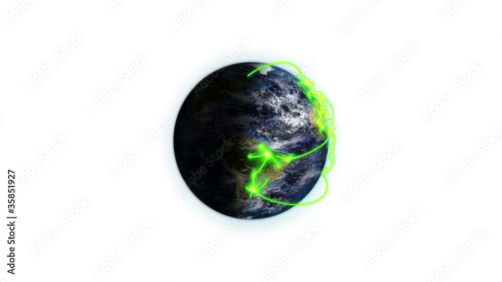 Poster shadow earth image with moving clouds and green connections