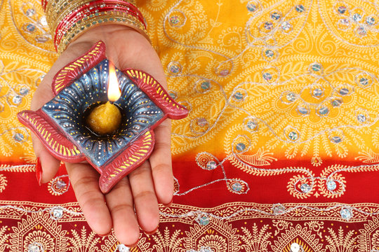 Handmade Diwali Diya Lamp In Hand