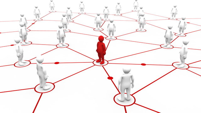 Red 3d-man connecting to white 3d-men