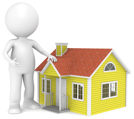 3D little human character infront of a House. People Series.