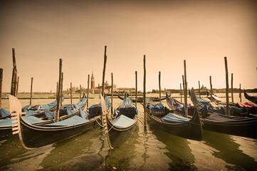 Parked gondolas in Venice, Italy - 35860784