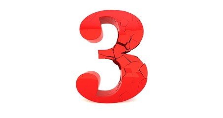 3D render of a shattered number three