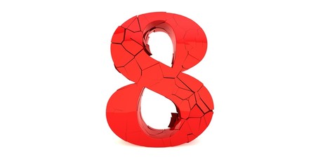 3D render of a shattered number eight