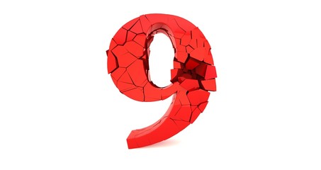 3D render of a shattered number nine