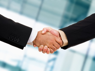 Closeup picture of businesspeople shaking hands, making an agree