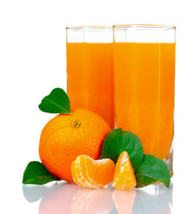 Glass of fresh tangerine juice isolated on white