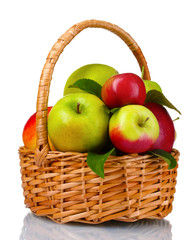 Basket of fresh ripe apples isolated on white