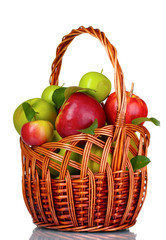 Basket of fresh ripe apples isolated on white