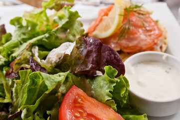 Fresh seafood salad with smoked salmon