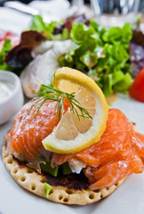 Fresh seafood salad with smoked salmon