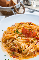 Italian meat sauce noodles on the table