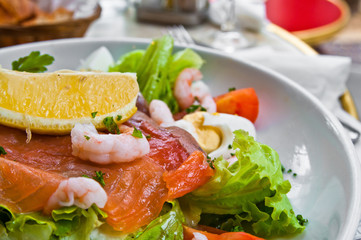 Fresh seafood salad with smoked salmon