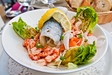 Fresh seafood salad with smoked salmon
