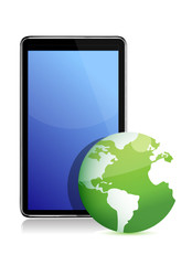 tablet with globe illustration design