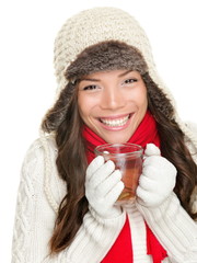 Winter woman drinking tea