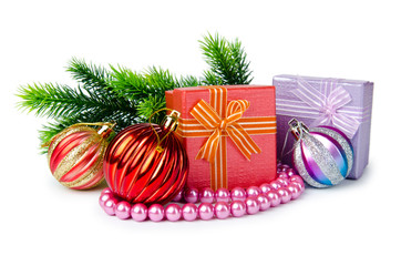 Christmas concept with baubles on white