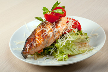 Grilled salmon steak