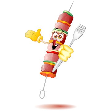 Spiedino di Carne Cartoon-Meat Skewer Kebab Comics-Vector