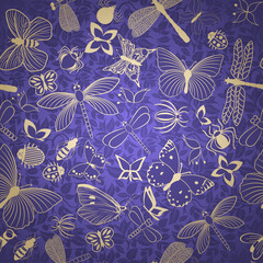 Vintage seamless pattern with stylized insects